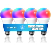 Smart Light Bulb, Meross Smart Wifi Led Bulbs Compatible With Apple Homekit, Siri, Alexa, Google Assistant And Smartthings, Dimmable E26 Multicolor 2700K-6500K Rgbww, 900 Lumens 60W Equivalent, 4 Pack