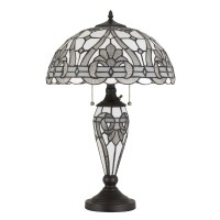 Glass Table Lamp With Umbrella Shade And Pull Chain Switch, Gray