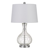 150 Watt Textured Glass Base Table Lamp, White And Clear