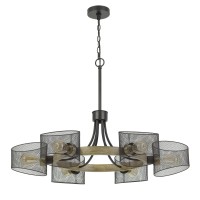 Illuminate your home with the rays of hope and happiness by bringing in this sophisticated pendant fixture It features a round wooden frame in a brown finish incorporating metal mesh shades that use 6 bulbs of 60 watt each Incorporated with a mounting har