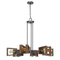 Light up your home with the rays of happiness and prosperity by bringing in this beautiful chandelier Featuring a metal frame it incorporates H shaped wooden shades that use 6 bulbs of 60 watt each Incorporated with a mounting hardware it can be mounted o