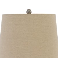 Embellished with beautiful looking textured details in gray hue it has pot bellied shaped silhouette which gives a convenient look The burlap fabric tapered shade in beige hue grants the most pleasing look 100W bulb is required to bring out the most perfe