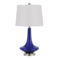 Contemporary in style and design this table lamp available in set of 2 is here to bring the additional whimsical appeal Replicating the pot bellied silhouette the eye catching blue hue creates the most ravishing appeal for the lamps The silver color round