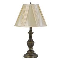 Create the enchanting vibe in the ambience with the inclusion of this table lamp Depicting pedestal style body it has floral and leaf accents which adds artistic and creative look to it The faux silk shade with pleated design makes it a style statement wi