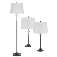 Minimalistic yet striking this lamp set with 1 floor lamp and 2 table lamps is a perfect addition to any interior setting Incorporated with stalk support and round shaped base it has tapered drum shade which completes the overall look E26 bulb base adds t