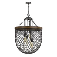 A perfect balance of industrial and contemporary this elegant piece of Chandelier adds a unique element to your home The U shaped wire mesh metalwork with a wooden rim on top that surrounds 9 light fixtures which require 60Watt bulbs each It incorporates 