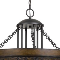 A perfect balance of industrial and contemporary this elegant piece of Chandelier adds a unique element to your home The U shaped wire mesh metalwork with a wooden rim on top that surrounds 9 light fixtures which require 60Watt bulbs each It incorporates 