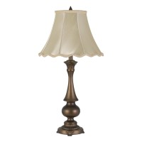 Add style and elegance at the same time with the inclusion of this table lamp The turned pedestal style body with brass hue and leaf accents brings the most enchanting look in the interior setting and fills your ambience with whimsical appeal The scallope