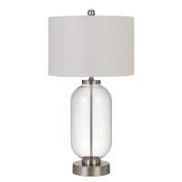 150 Watt Metal And Glass Base Table Lamp, Silver And Clear