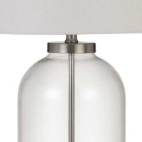 150 Watt Metal And Glass Base Table Lamp, Silver And Clear