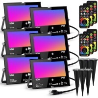 Led Flood Light Outdoor 500W Equivalent Color Changing Landscape Lighting, Timing+120 Colors Strobe+2700K Warm White+Diy Flash,Ip66 Waterproof Up Stage Rgb Led Light Indoor Us 3Plug 6Pack With Stake