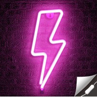 Lumoonosity Usb Powered Pink Led Lightning Bolt Light With On/Off Switch, Lightning Neon Sign For Wall Decor, Hanging Led Signs, Neon Lights For Bedroom, Gaming Room Setup