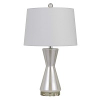 Benjara Bm233490 26 Glass Table Lamp With Hardback Shade, White And Silver