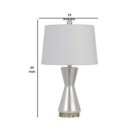 Benjara Bm233490 26 Glass Table Lamp With Hardback Shade, White And Silver