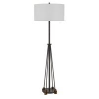 Illuminate your home with the lights of prosperity by bringing in this captivating floor lamp Featuring a metal and wooden body in a black and brown finish it is incorporated with a round white fabric shade that uses 150W type A bulb for providing proper 