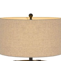 Benjara Bm233481 32 Metal Table Lamp With Drum Burlap Shade, Black And Beige