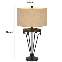 Benjara Bm233481 32 Metal Table Lamp With Drum Burlap Shade, Black And Beige