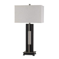 Benjara Bm233472 33 Metal Table Lamp With Sturdy Base, Black And White