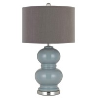 Benjara Bm233487 27 Ceramic Table Lamp With Hardback Style Shade, Gray And Blue