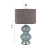 Benjara Bm233487 27 Ceramic Table Lamp With Hardback Style Shade, Gray And Blue