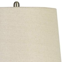 Benjara Bm233488 30 Ceramic Table Lamp With Line Design Base, Beige And Gray