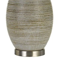 Benjara Bm233488 30 Ceramic Table Lamp With Line Design Base, Beige And Gray