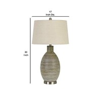 Benjara Bm233488 30 Ceramic Table Lamp With Line Design Base, Beige And Gray