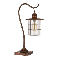 Benjara Bm233412 25 Inch Metal Downbridge Design Desk Lamp With Caged Shade, Bronze