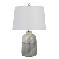 Benjara Bm233489 24 Ceramic Table Lamp With Pot Shaped Base, Green And White