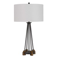 Benjara Bm233473 3125 Metal Table Lamp With Drum Style Shade, Black And Brown