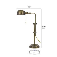 Benjara Bm233417 Adjustable Height Metal Desk Lamp With Dome Shade, Brass