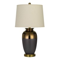 Benjara Bm233483 275 Ceramic Table Lamp With 3 Way Rotary, Gray And Gold