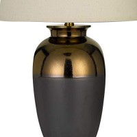 Benjara Bm233483 275 Ceramic Table Lamp With 3 Way Rotary, Gray And Gold