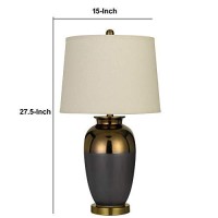 Benjara Bm233483 275 Ceramic Table Lamp With 3 Way Rotary, Gray And Gold