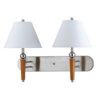 3 Way Dual Wall Lamp With Fabric Shade, Brown And White