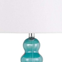 Benjara Bm233406 Pot Bellied Shape Glass Table Lamp With Tapered Shade Set Of 2, Blue