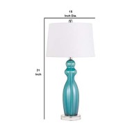 Benjara Bm233406 Pot Bellied Shape Glass Table Lamp With Tapered Shade Set Of 2, Blue