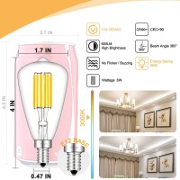 Crlight 6W 4000K Led Candelabra Bulb Daylight White, 70W Equivalent 700Lm Dimmable, E12 Led Light Bulbs, Vintage Edison Style St48 / St14 Clear Glass Decorative Chandelier Bulbs, 4 Pack