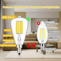 Crlight 6W 4000K Led Candelabra Bulb Daylight White, 70W Equivalent 700Lm Dimmable, E12 Led Light Bulbs, Vintage Edison Style St48 / St14 Clear Glass Decorative Chandelier Bulbs, 4 Pack