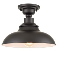 Samteen 12Inch Farmhouse Semi Flush Mount Ceiling Light Black 1Light Industrial Barn Ceiling Light Matte Black Hallway Light F