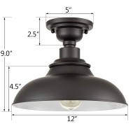 Samteen 12Inch Farmhouse Semi Flush Mount Ceiling Light Black 1Light Industrial Barn Ceiling Light Matte Black Hallway Light F