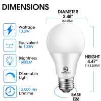 Energetic 12-Pack A19 Led Bulb 100W Daylight 5000K Dimmable Light Bulbs, 13.5W 1600Lm Cri80+, 15000Hrs, Ul Listed