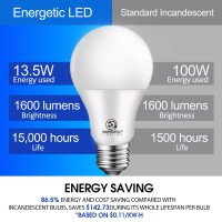 Energetic Led Bulbs 100 Watt Equivalent,Natural White 4000K A19 Dimmable Light Bulbs, 13.5W 1600Lm Cri80+, 15000Hrs, Ul Listed, 6-Pack