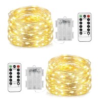 Homemory 2 Pack Each 20 Ft 60 Led Short Fairy Lights Battery Operated Christmas String Lights With Remote, Waterproof 8 Modes Firefly Twinkle Lights For Christmas Tree, Wreath Decor