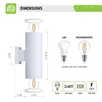 Asd Bulb Round Outdoor Wall Cylinder Up And Down 2Xe26 60W 120V White Etl 2Pack