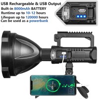 Rechargeable Spotlight, Super Bright 900000 Lumens Led Spot Lights Flashlight 8000 Mah Large Handheld Searchlight Long Lasting For Outdoor Hunting Boating Camping