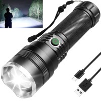 Led Rechargeable Flashlights High Lumens, 100000 Lumen Super Bright Flashlight With ?Attery & Usb Cable, Powerful Handheld Waterproof Flashlights With 4 Modes For Camping/Emergency/Reading