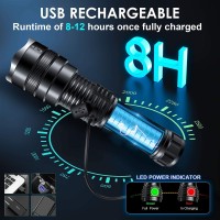 Led Rechargeable Flashlights High Lumens, 100000 Lumen Super Bright Flashlight With ?Attery & Usb Cable, Powerful Handheld Waterproof Flashlights With 4 Modes For Camping/Emergency/Reading