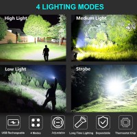 Led Rechargeable Flashlights High Lumens, 100000 Lumen Super Bright Flashlight With ?Attery & Usb Cable, Powerful Handheld Waterproof Flashlights With 4 Modes For Camping/Emergency/Reading