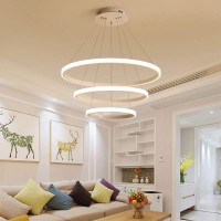 Houdes Modern 2/3/4-Rings Led Chandelier Dimmable Contemporary Ceiling Light Led Pendant Light For Dinning Room, Living Room 3500K To 6000K,Ul (4 Ring:20+40+60+80Cm, Black)